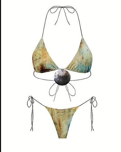 Renkli toka detaylı bikini takımı