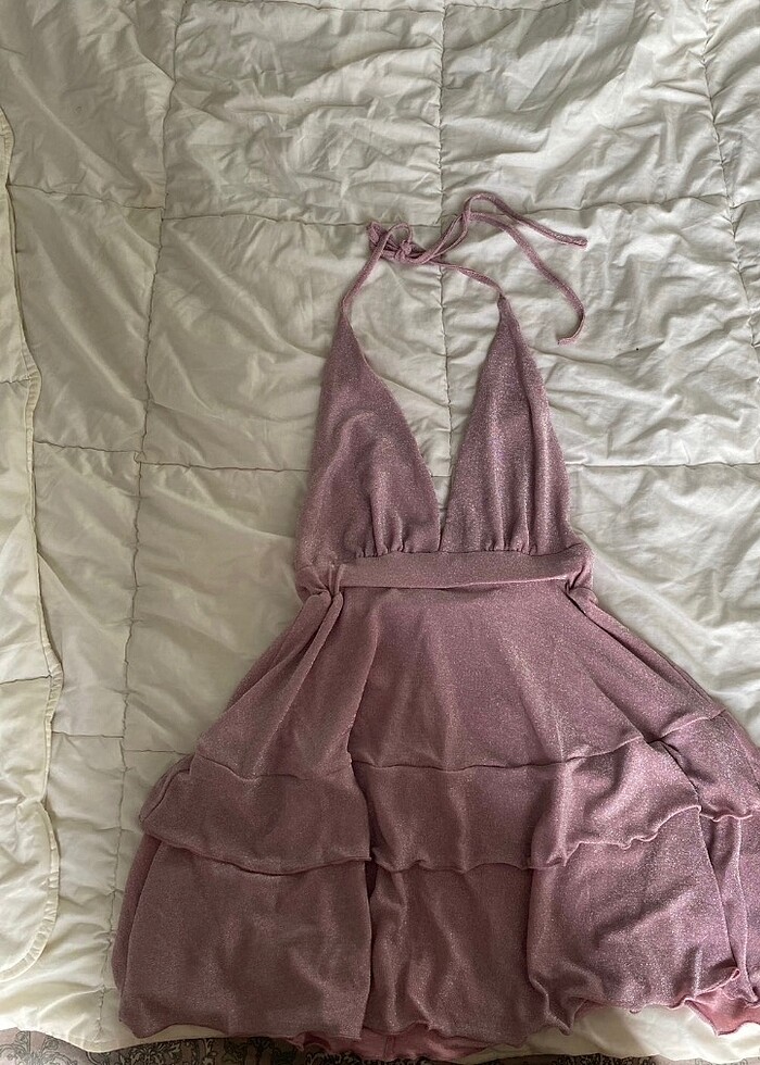 Pembe simli parlak kısa elbise - Görsel 2