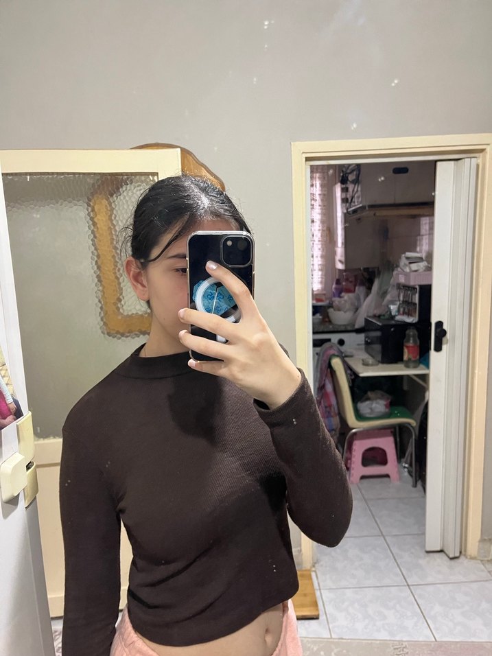 Kahverengi yarı balıkçı yaka crop body - Görsel 2