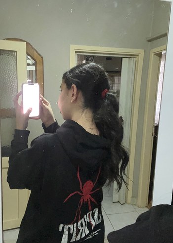 Kadın Siyah Kapüşonlu Uzun Kollu Sweatshirt - Görsel 5