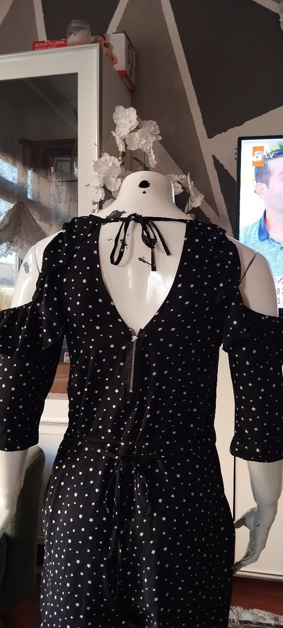 yıldız Desenli Siyah Straplez Hamile Tulum - Görsel 4