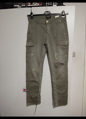27 Beden haki Renk Bayan detaylı jeans