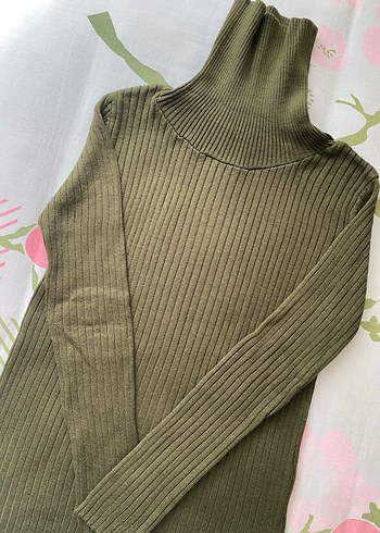Kadın Haki Triko boğazlı Kazak - Görsel 3