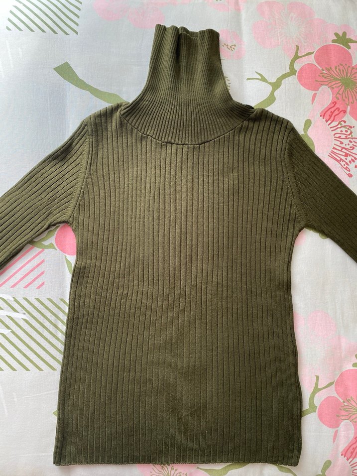 Kadın Haki Triko boğazlı Kazak - Görsel 4