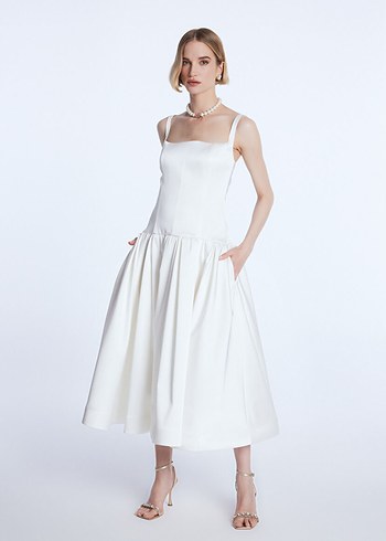 Adl mert aslan kare yaka saten elbise - Görsel 3