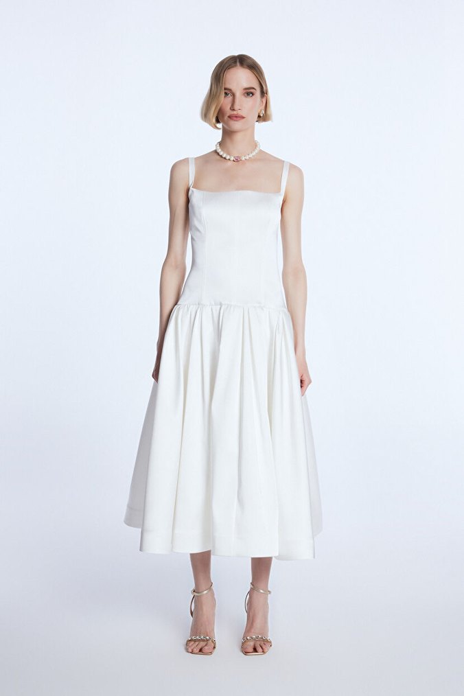 Adl mert aslan kare yaka saten elbise - Görsel 4