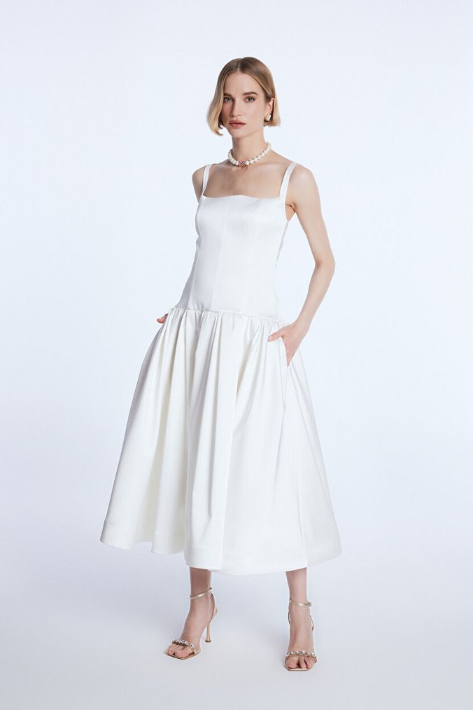 Adl mert aslan kare yaka saten elbise - Görsel 3