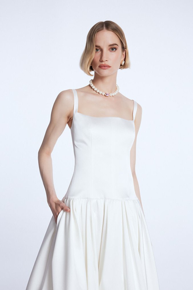 Adl mert aslan kare yaka saten elbise - Görsel 2