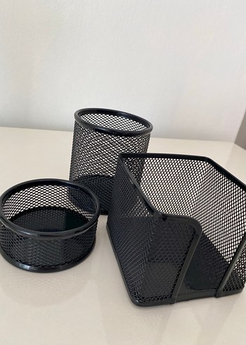 Siyah metal 3'lü Masa Seti kalemlik kağıtlık - Görsel 4