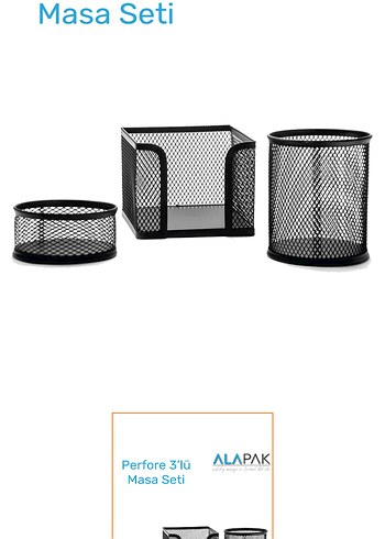 Siyah metal 3'lü Masa Seti kalemlik kağıtlık - Görsel 2