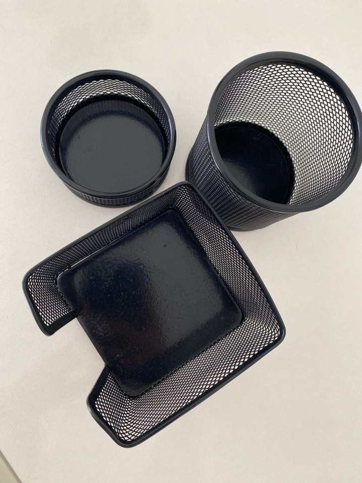 Siyah metal 3'lü Masa Seti kalemlik kağıtlık - Görsel 3