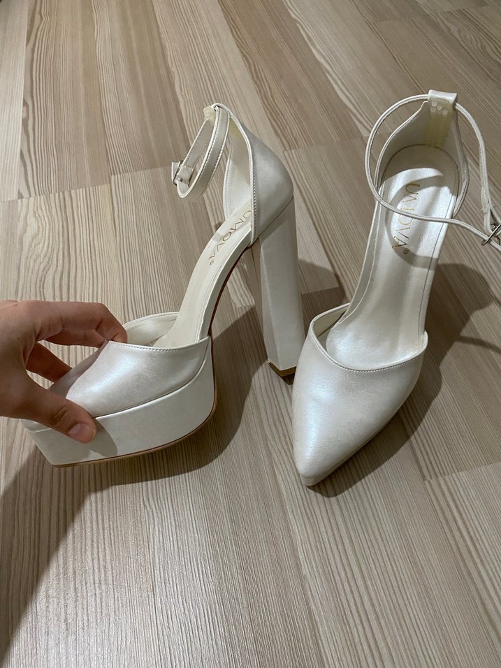 Beyaz Platform Topuklu Gelin Ayakkabısı - Görsel 4