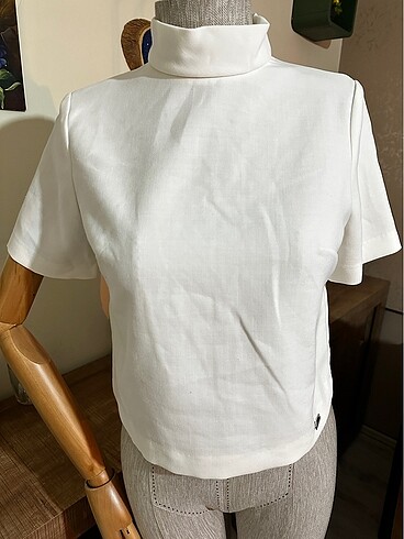 Yarım kol yüksek yaka oversize crop