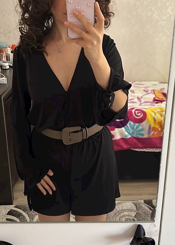 Kadın Siyah Deri Mini Tulum - Görsel 2