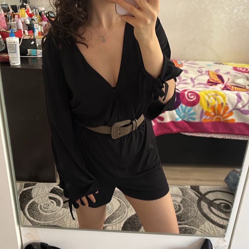 Kadın Siyah Deri Mini Tulum - Görsel 5