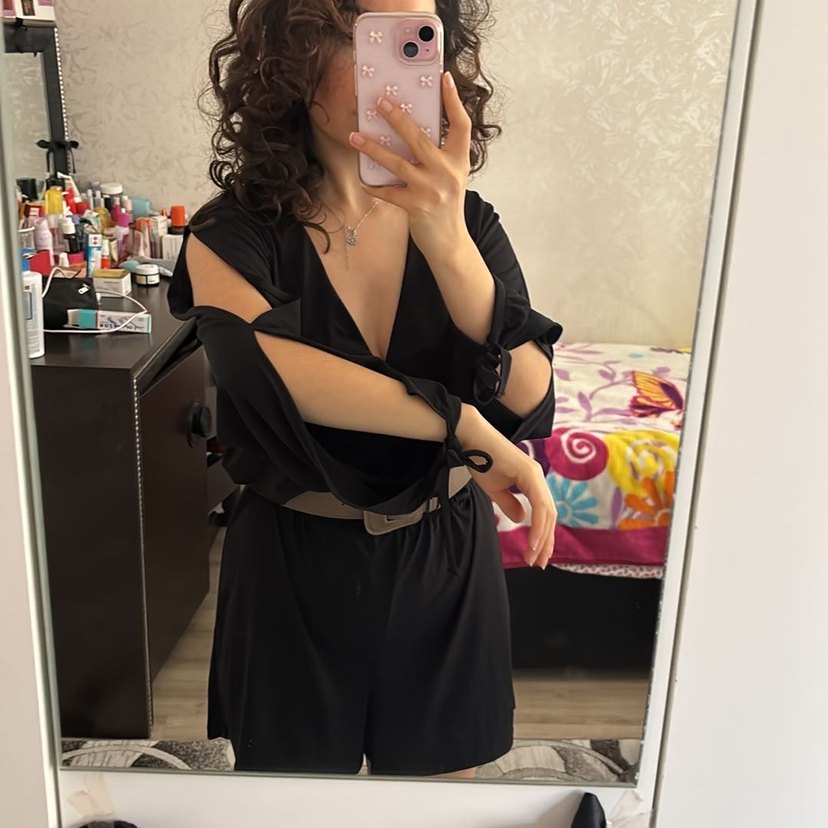 Kadın Siyah Deri Mini Tulum - Görsel 3