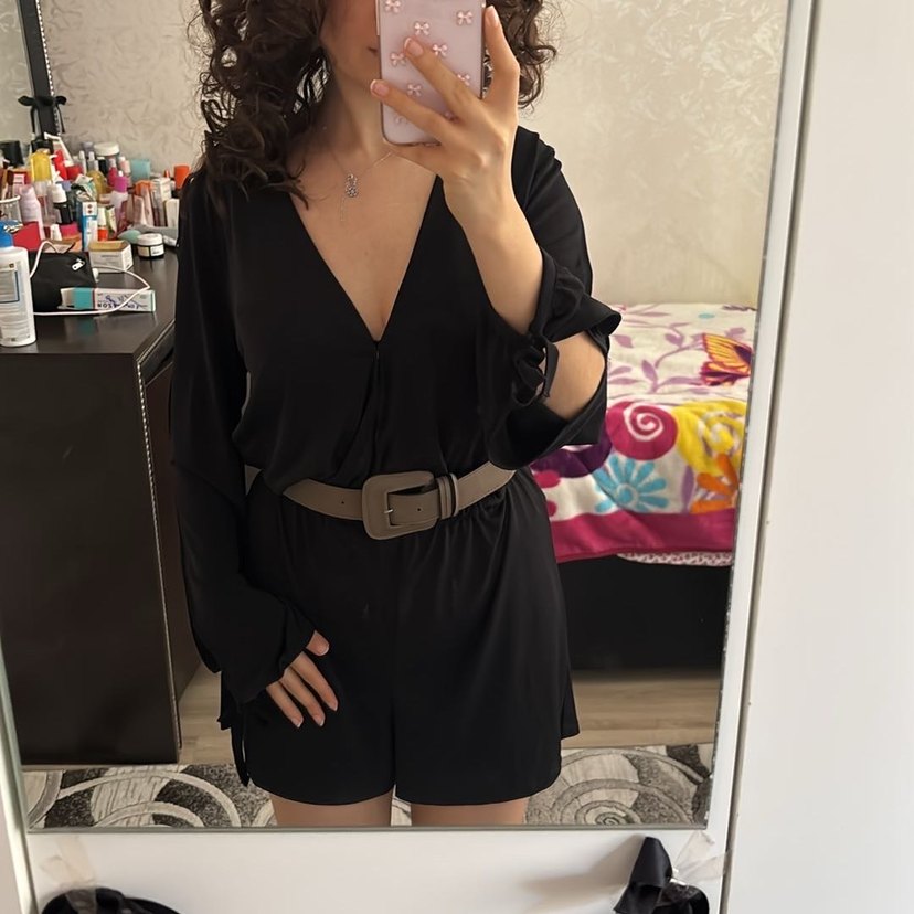 Kadın Siyah Deri Mini Tulum - Görsel 2