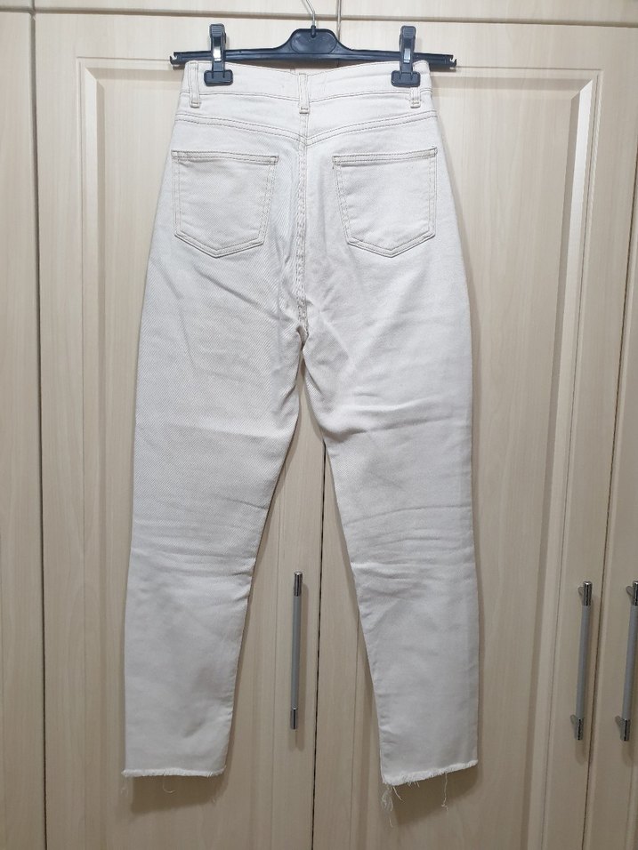 Ekru Midi Boy Regular Fit Kadın Kot Pantolon - Görsel 2