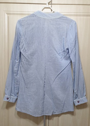 Mavi-Beyaz Çizgili Uzun Kollu Gömlek - Görsel 2