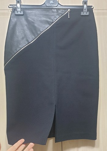 Fermuarlı Siyah Deri Midi Kalem Etek - Görsel 2