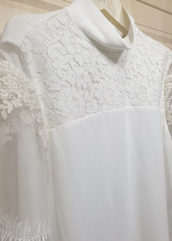 Dantel Detaylı Beyaz Kadın Bluz - Görsel 3