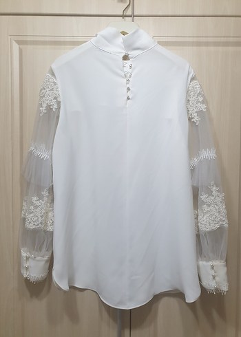 Dantel Detaylı Beyaz Kadın Bluz - Görsel 2