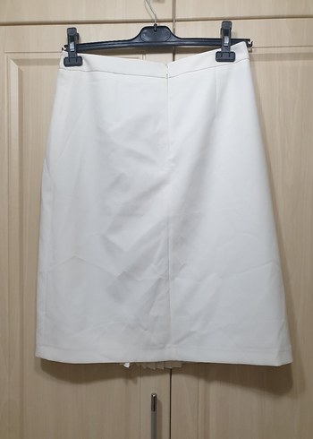 Ekru/Beyaz Pilili Midi Etek - Görsel 2