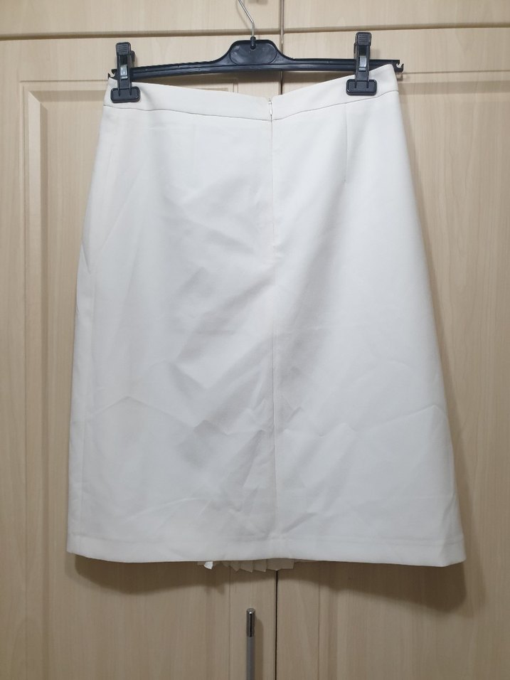 Ekru/Beyaz Pilili Midi Etek - Görsel 2