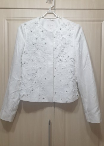 Düğmeli Ekru Nakışlı Kadın Blazer - Görsel 2