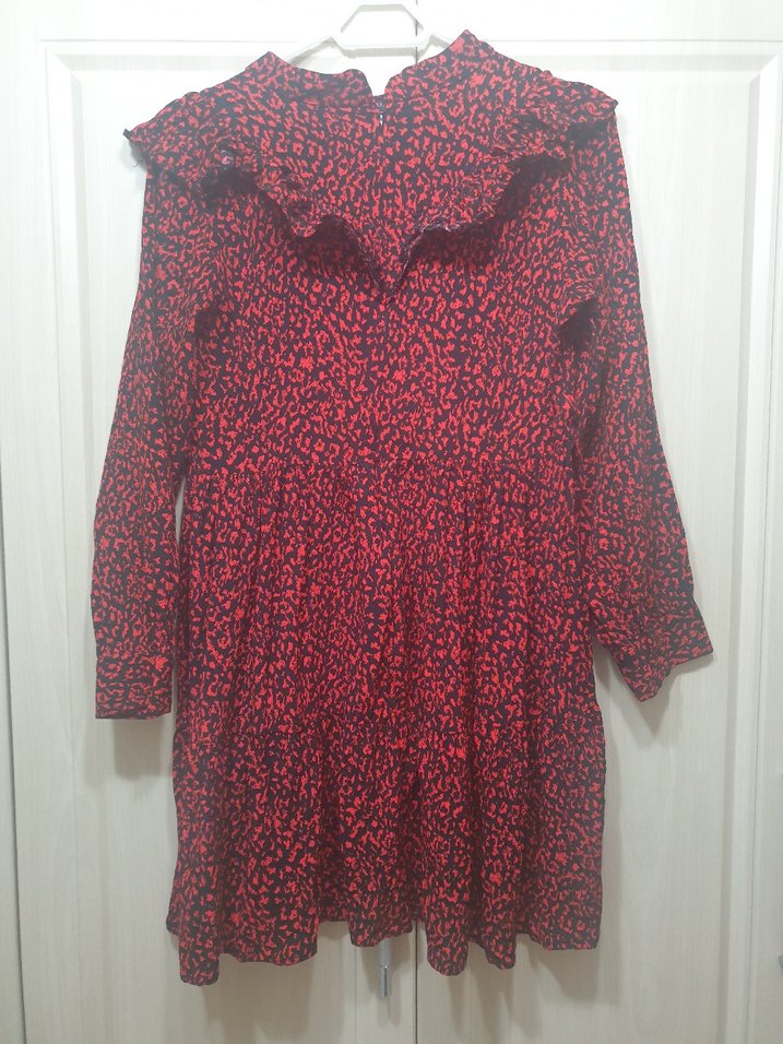 Kırmızı-Siyah Fırfırlı Kısa Elbise - Görsel 2