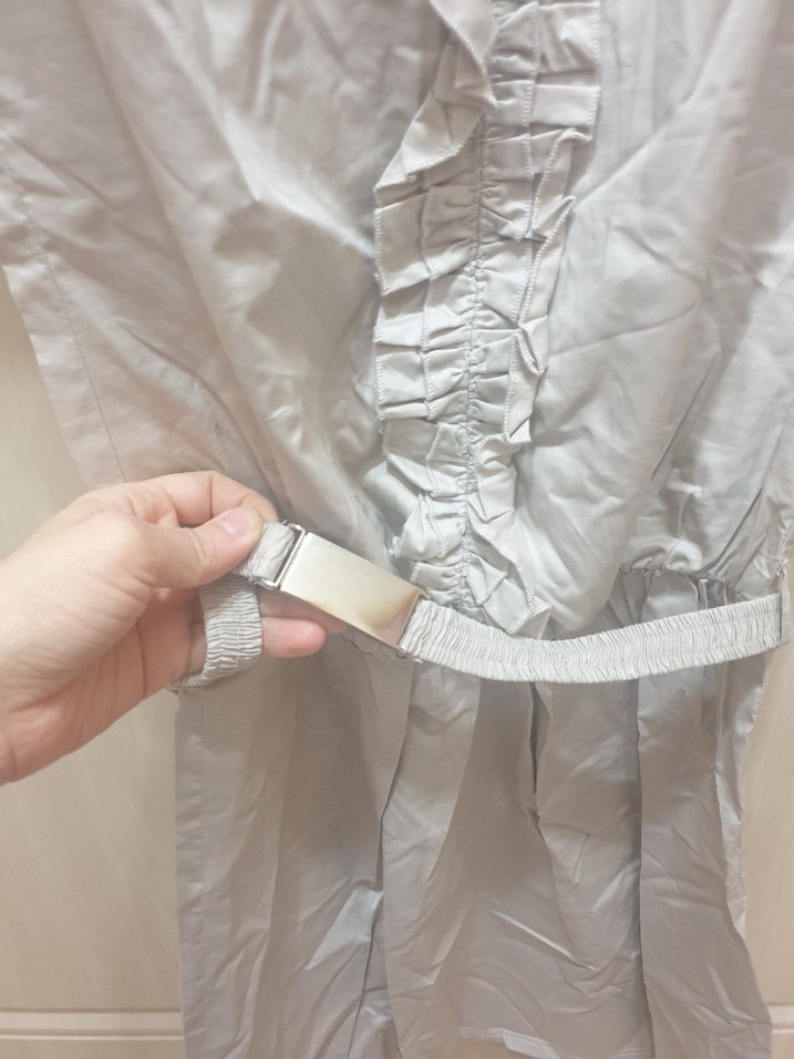 Krem Pamuklu Kısa Kollu Kemerli Elbise - Görsel 4