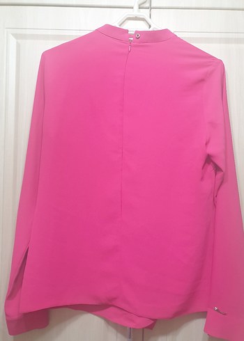 Pembe Fırfırlı Uzun Kollu Saten Bluz - Görsel 2