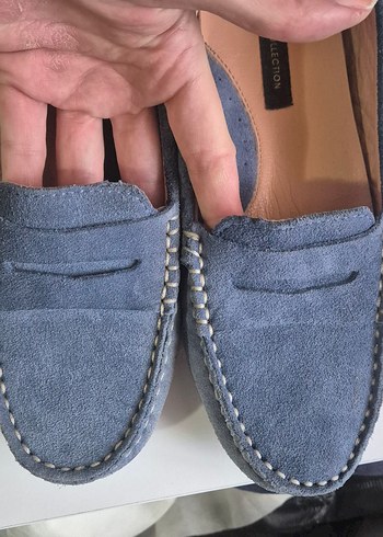 Mavi Süet Loafer Babet Ayakkabı - Görsel 5