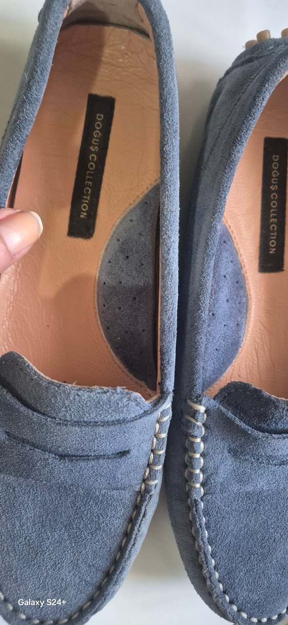 Mavi Süet Loafer Babet Ayakkabı - Görsel 2