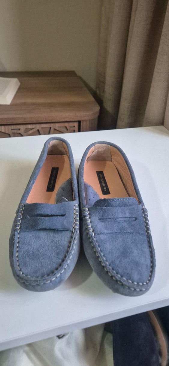 Mavi Süet Loafer Babet Ayakkabı - Görsel 4