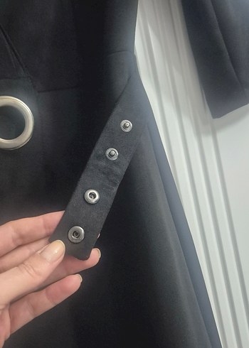 Kemerli Siyah Süet Kadın Elbise - Görsel 7