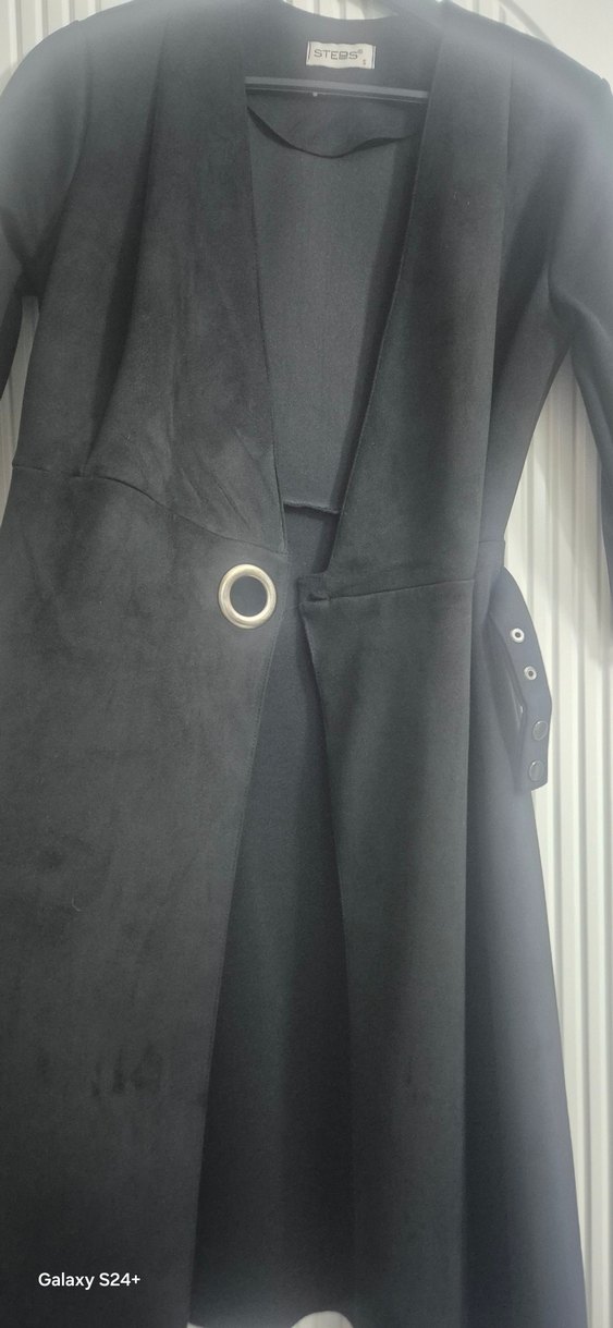 Kemerli Siyah Süet Kadın Elbise - Görsel 5