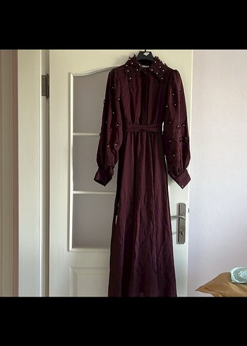 Bordo Uzun Kollu Kadın Elbise - Görsel 4