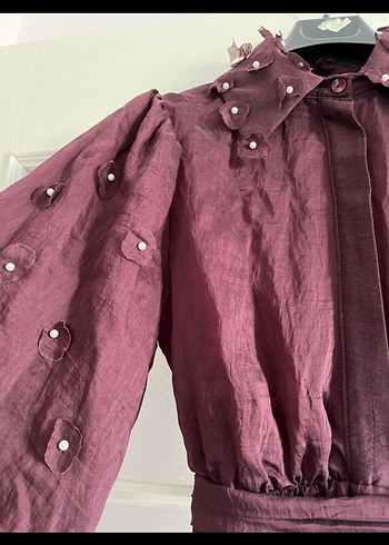 Bordo Uzun Kollu Kadın Elbise - Görsel 2