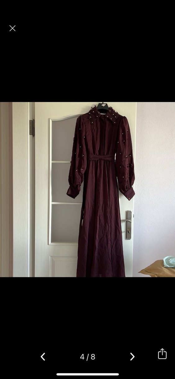 Bordo Uzun Kollu Kadın Elbise - Görsel 4