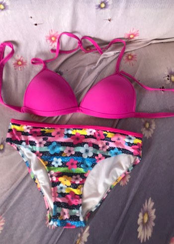 Pembe Bağlamalı Çiçek Desenli Bikini