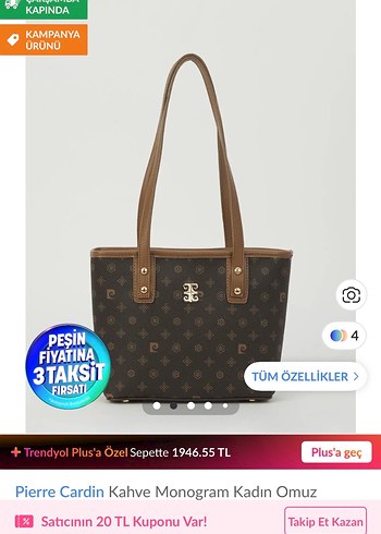 Pierre Cardin Kahverengi Monogram Kadın Omuz Çantası