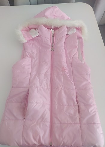 Kız Çocuk Pembe Kürklü Kapüşonlu Yelek