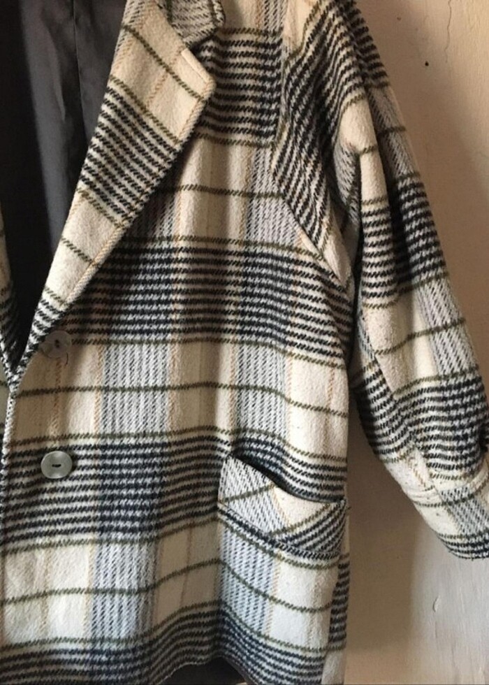 Ekose desenli vatkalı vintage kaban - Görsel 2