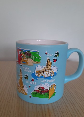 Renkli Ayvalık Temalı Mavi Kupa - Görsel 2