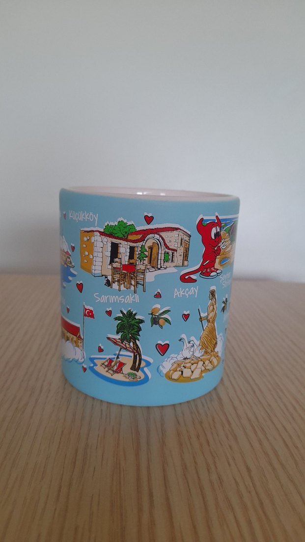 Renkli Ayvalık Temalı Mavi Kupa - Görsel 3