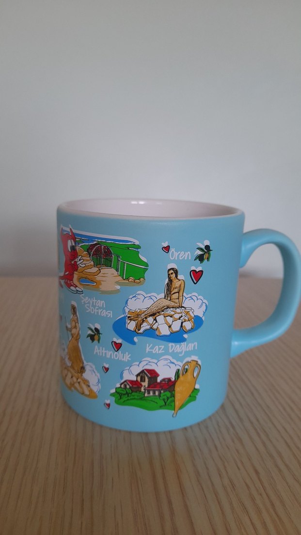 Renkli Ayvalık Temalı Mavi Kupa - Görsel 2