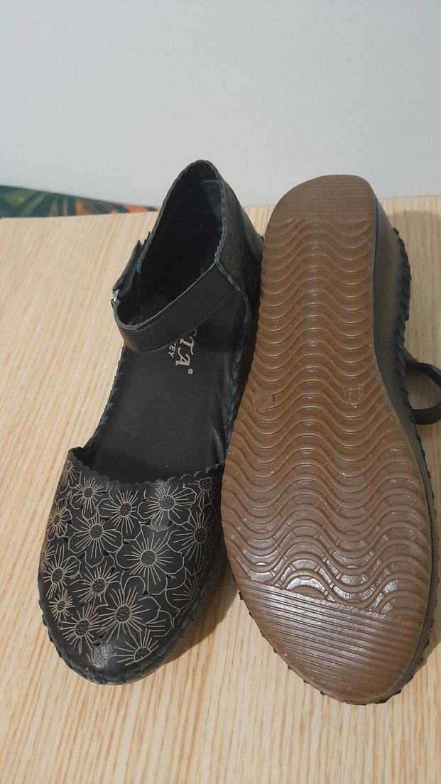 Çiçek Desenli Dolgu Topuk  bilekten bağlamalı Kadın Ayakkabı - Görsel 5