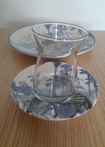 Mavi Zebra Desenli Porselen Çay Tabağı ve kahvaltı pasta tabağı - Görsel 2