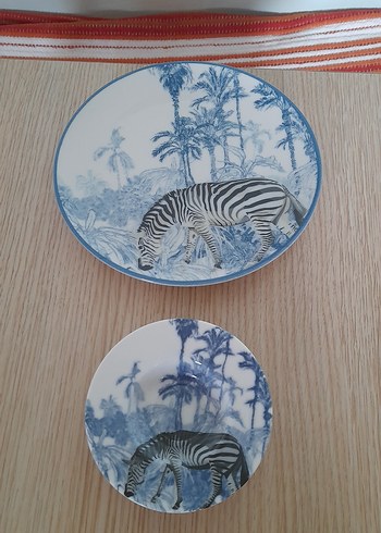 Mavi Zebra Desenli Porselen Çay Tabağı ve kahvaltı pasta tabağı - Görsel 4